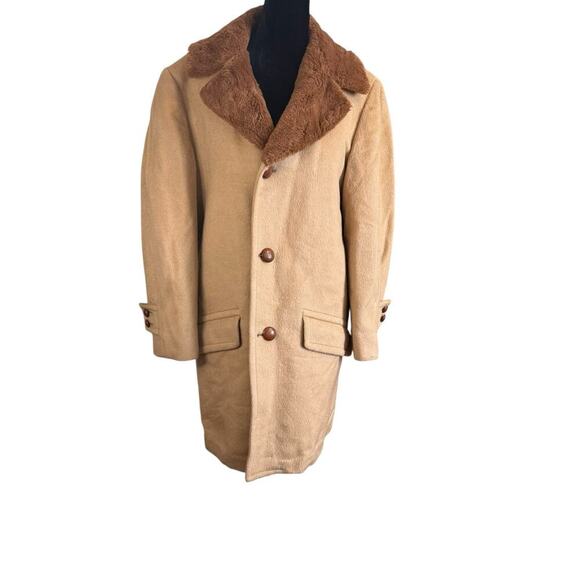 Vintage Sir Pendleton Camel Wool Coat Men’s L USA Made Faux Fur Collar Lined 60s - Picture 1 of 7